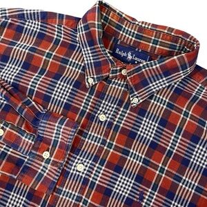 Ralph Lauren Mens Long Sleeve Button Up Checkered Shirt XL Red Blue Green Cotton